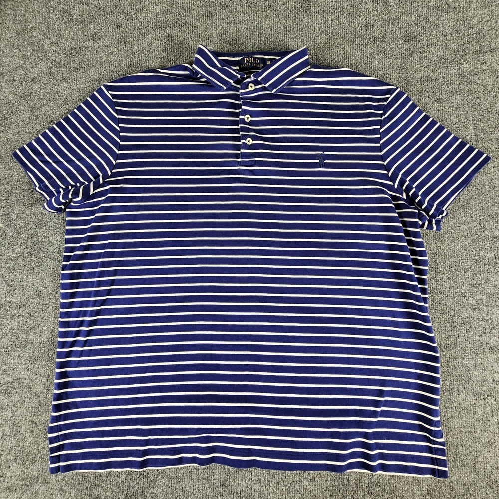 Ralph Lauren Polo Shirt Mens XL Blue White Stripe Pony Pima Short‎ Sleeve Golf
